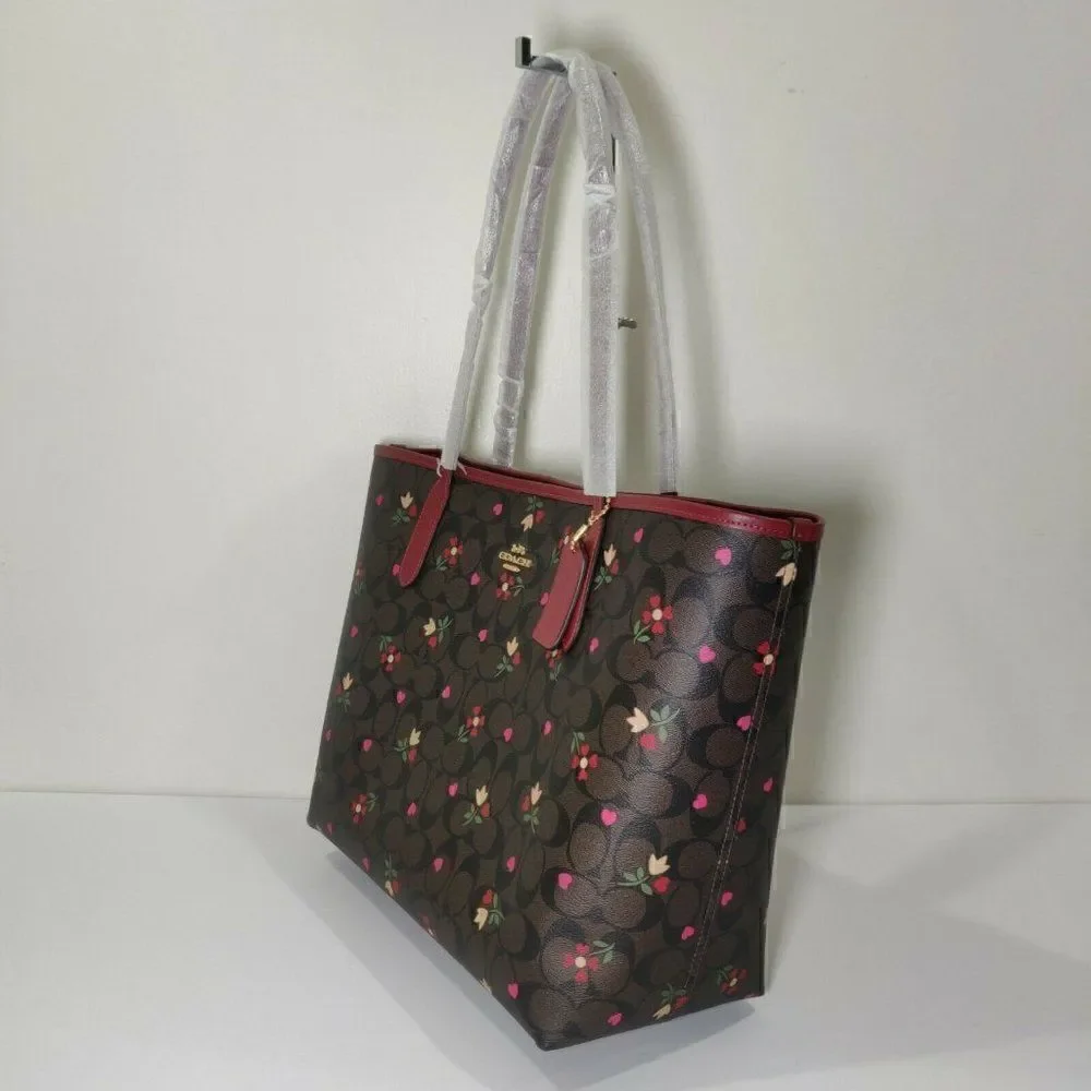 NWT C7616 COACH CITY TOTE IN SIGNATURE CANVAS WITH HEART PETAL PRINT